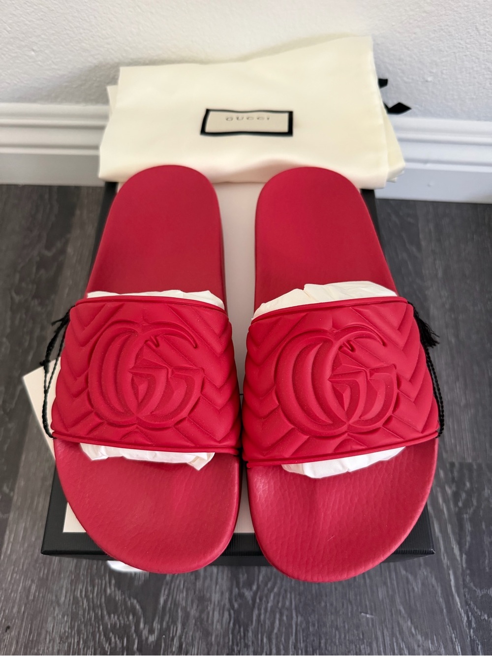 Gucci Red GG Quilted Slide Sandals, Men’s 7